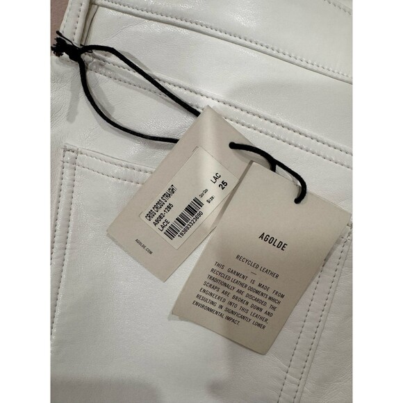 NWT AGOLDE Womens Sz 25 Lace White Leather Crisscross Waist Straight Pants Jeans - Picture 5 of 12